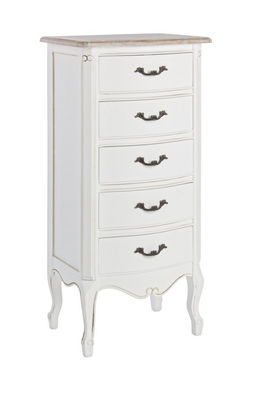 Cabinet din lemn de Paulownia si furnir, cu 5 sertare Justine Alb / Natural, l48xA35xH100 cm