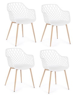 Set 4 scaune din plastic cu picioare metalice Optik Alb / Natural, l58xA54xH85,5 cm