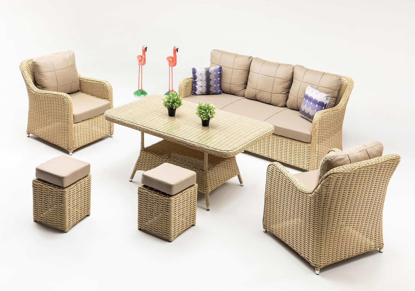 Set mobilier gradina / terasa Cosmo Capuccino, masa + canapea 3 locuri + 2 fotolii + 2 taburete