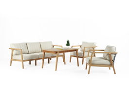 Set mobilier gradina / terasa Clivia Crem / Natural, masa + 2 fotolii + canapea 3 locuri