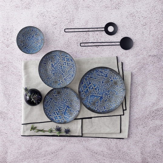 Set vesela din portelan, Gill Dinner Gri / Albastru, 24 piese