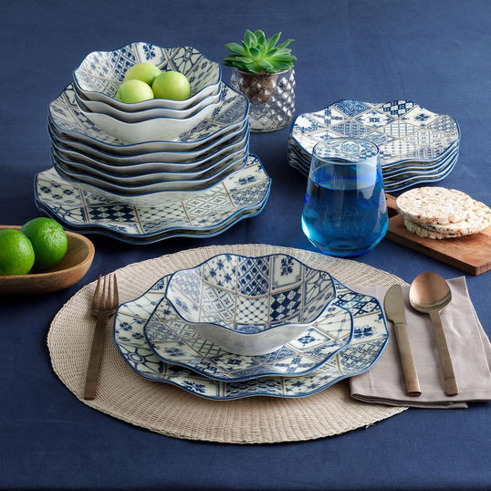 Set vesela din portelan, Sheridan Dinner Alb / Albastru, 24 piese