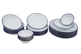 Set vesela din portelan, Cary Alb / Albastru, 24 piese