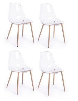Set 4 scaune din plastic cu picioare metalice Mandy Transparent / Natural, l53xA46xH82 cm