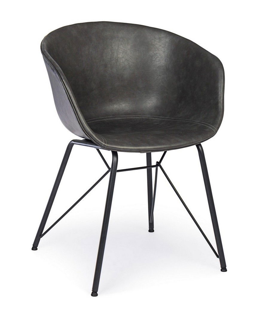 Scaun tapitat cu piele ecologica si picioare metalice Warhol Gri Inchis / Negru, l59xA54,5xH80 cm