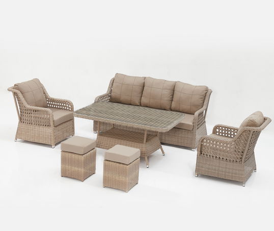 Set mobilier gradina / terasa Cenova 311S Cappuccino, masa de cafea + canapea 3 locuri + 2 fotolii + 2 taburete