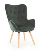 Fotoliu fix tapitat cu stofa si picioare din lemn, Juliet Velvet Verde Inchis / Natural, l68xA76xH105 cm