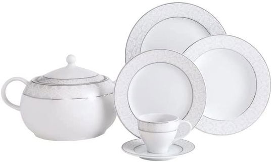 Set vesela din portelan, Allie Dinner Alb / Gri, 84 piese