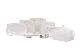 Set vesela din portelan, Marvina Dinner Alb / Auriu, 61 piese
