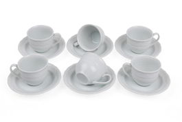 Set ceasca cu farfurioara din portelan, Liam Alb 50 ml, 12 piese