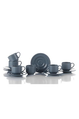Set ceasca cu farfurioara din portelan, Ali Gri 90 ml, 12 piese