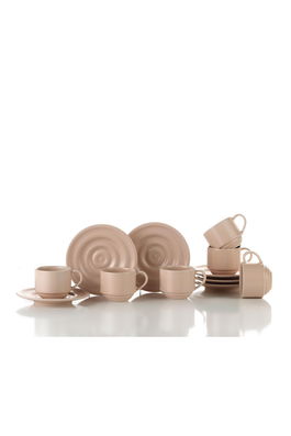 Set ceasca cu farfurioara din portelan, Ali Roz 90 ml, 12 piese