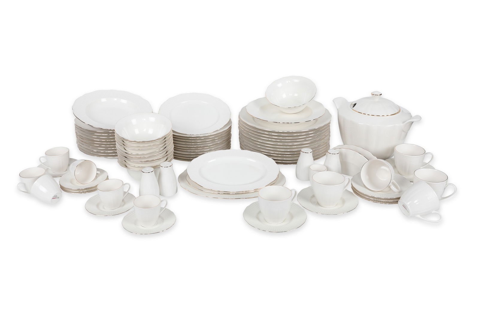 Set vesela din portelan, Ryanne Dinner Alb / Auriu, 83 piese
