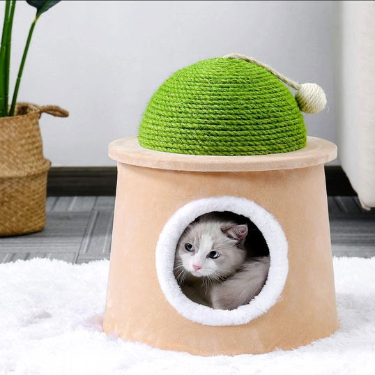 Ansamblu de joaca pentru pisici, Cozy Verde / Bej deschis, Ø43xH47 cm