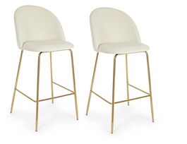 Set 2 scaune de bar tapitate cu stofa si picioare metalice Carry Velvet Alb / Auriu, l51xA55xH105 cm