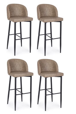 Set 4 scaune de bar tapitate cu piele ecologica si picioare metalice Chris Grej / Negru, l47xA52xH105 cm