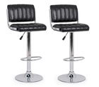 Set 2 scaune de bar tapitate cu piele ecologica si picior metalic Barclay Negru / Crom, l46xA51,5xH88,5-109,5 cm