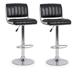 Set 2 scaune de bar tapitate cu piele ecologica si picior metalic Barclay Negru / Crom, l46xA51,5xH88,5-109,5 cm