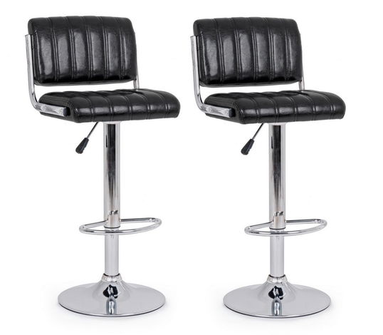 Set 2 scaune de bar tapitate cu piele ecologica si picior metalic Barclay Negru / Crom, l46xA51,5xH88,5-109,5 cm