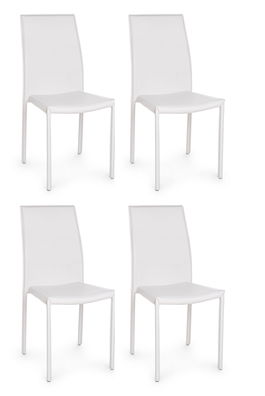 Set 4 scaune tapitate cu piele ecologica si picioare metalice Adda Alb, l44xA42xH96 cm