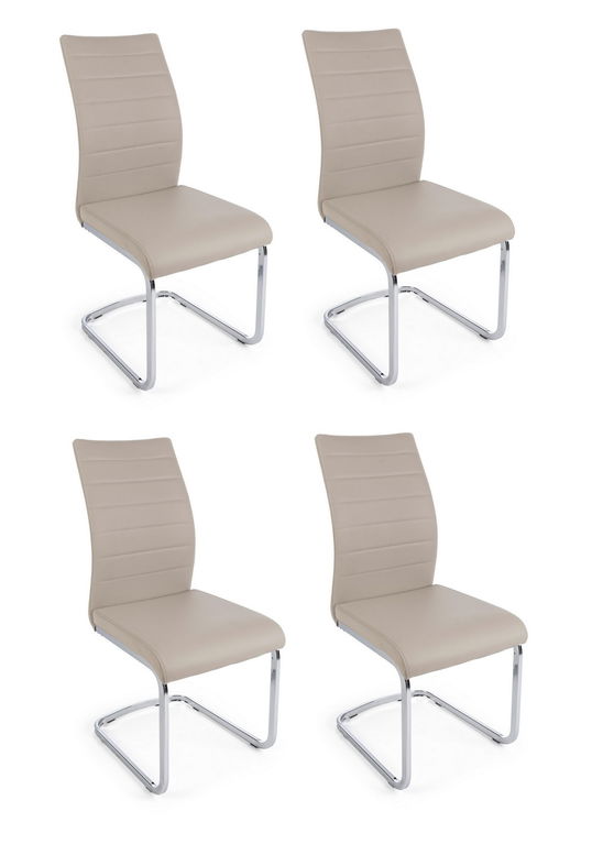Set 4 scaune tapitate cu piele ecologica si picioare metalice Myra Capuccino / Crom, l41xA60xH98 cm