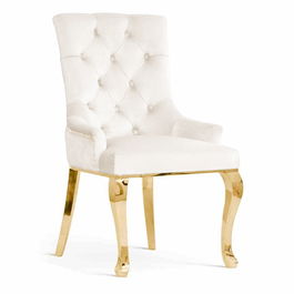 Scaun tapitat cu stofa si picioare metalice, August Velvet Ivoir / Auriu, l59xA70xH96 cm
