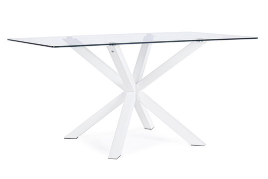 Masa din sticla si metal May Rectangular Transparent / Alb, L160xl90xH76 cm