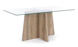 Masa din sticla si MDF Kenya Cross Transparent / Natural, L160xl90xH75 cm