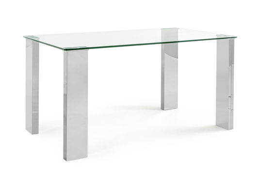 Masa din sticla si MDF New Arley Small Transparent / Crom, L140xl80xH75 cm
