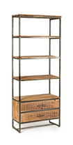 Biblioteca din lemn de salcam si metal, cu 2 sertare Elmer Natural, l73xA35xH190 cm