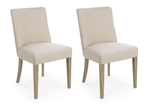 Set 2 scaune tapitate cu stofa si picioare din lemn Beatriz Bej / Natural, l48xA57xH88 cm