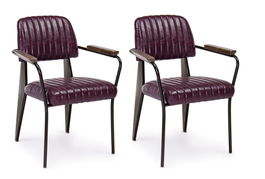 Set 2 scaune tapitate cu piele ecologica si picioare metalice Nelly Plus Bordeaux / Negru l60xA63xH84 cm