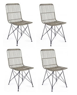 Set 4 scaune din ratan cu picioare metalice Lucila Gri, l45xA55xH85 cm