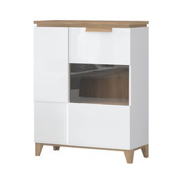 Vitrina din pal, cu 2 usi si LED inclus, Brio K2S Alb / Nuc Pacific, l95xA41xH122 cm