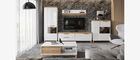 Set de mobila living din pal, cu LED inclus, 5 piese Brio Alb / Nuc Pacific
