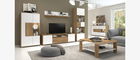 Set de mobila living din pal si MDF, cu LED inclus, 6 piese Stela I Alb / Stejar Tobacco