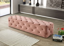 Banca tapitata cu stofa Casia L Velvet Roz, l182,5xA49xH41,5 cm