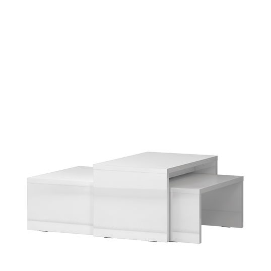 Set 2 mese de cafea din pal si MDF, Piano Alb, L102xl60xH28,3 cm / L67xl43xH38,3 cm