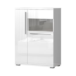 Vitrina din pal si MDF, cu 2 usi si LED inclus, Piano III V90-2KSV/PN Alb, l90xA40xH123 cm