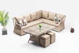 Set mobilier gradina / terasa Cenova Crem, coltar + 2 taburete + masa