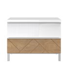 Noptiera din pal si MDF, cu 2 sertare, Avis NS2/AV Small Alb / Nuc Pacific, l56xA41xH43 cm