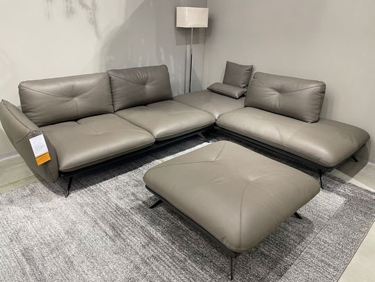 Coltar fix tapitat cu piele naturala, sezlong pe dreapta, Bossanova Gri inchis, l311xA245xH87 cm