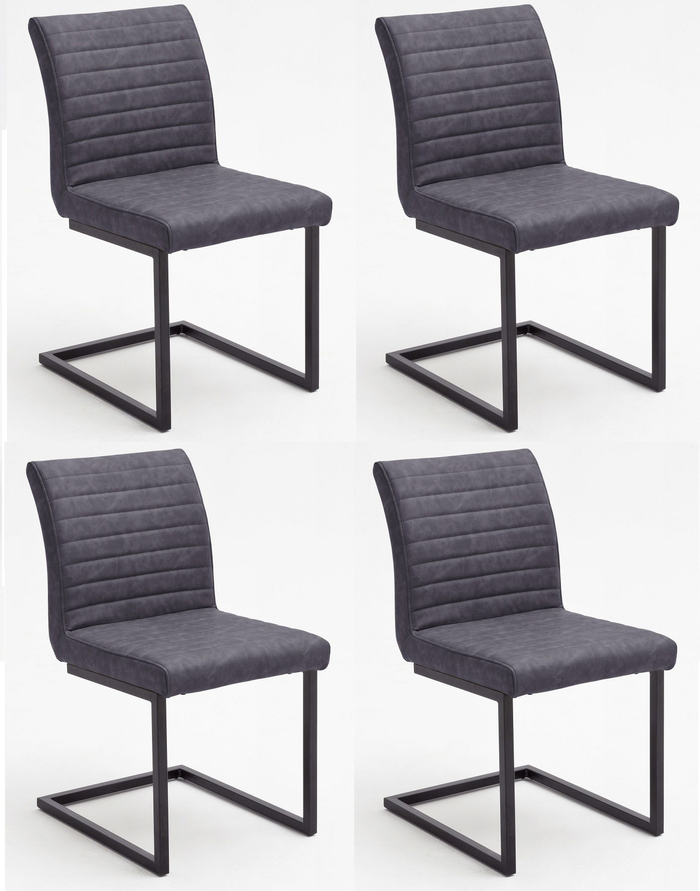 Set 4 scaune tapitate cu piele ecologica si picioare metalice, Kian A Gri / Negru, l47xA63xH86 cm