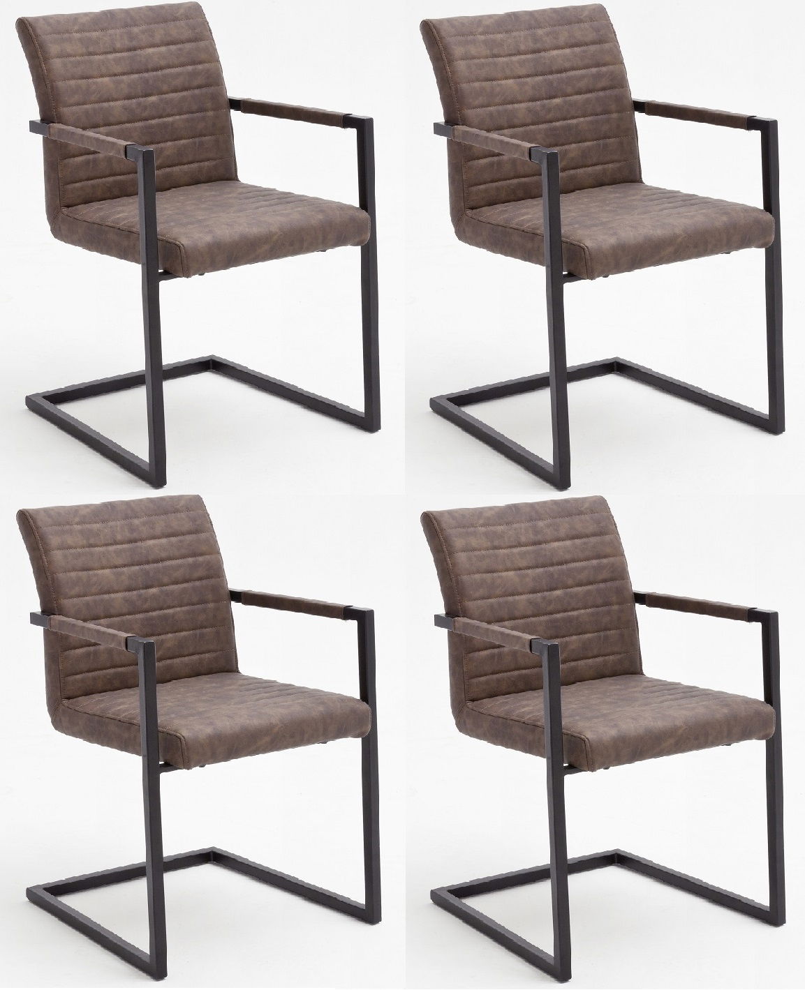 Set 4 scaune tapitate cu piele ecologica si picioare metalice, Kian A Plus, Maro / Negru, l54xA63xH86 cm