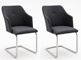 Set 2 scaune tapitate cu piele ecologica si picioare metalice, Madita B Swing, Antracit / Crom, l54xA62xH88 cm