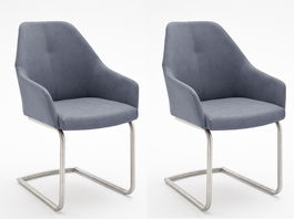 Set 2 scaune tapitate cu piele ecologica si picioare metalice, Madita A Swing, Gri deschis / Crom, l55xA62xH88 cm