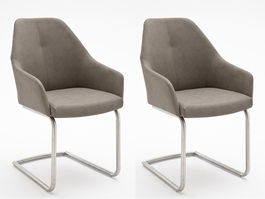 Set 2 scaune tapitate cu piele ecologica si picioare metalice, Madita A Swing, Bej / Crom, l55xA62xH88 cm