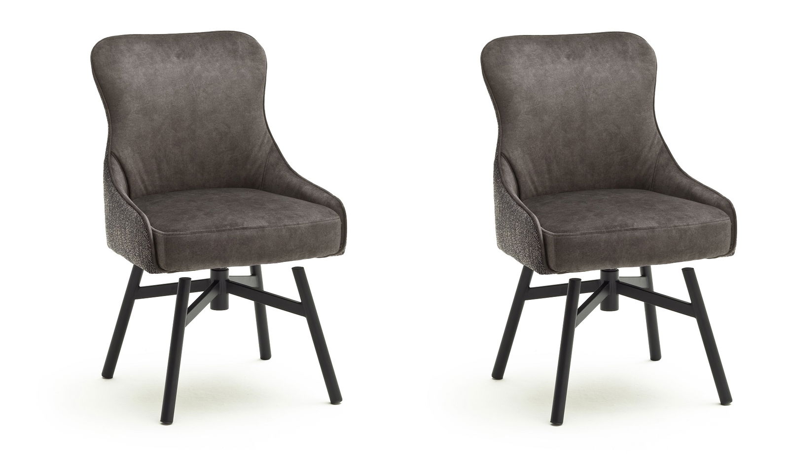 Set 2 scaune rotative tapitate cu stofa si picioare metalice, Sheffield A Round, Cappucino / Negru, l53xA64xH88 cm