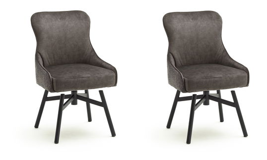 Set 2 scaune rotative tapitate cu stofa si picioare metalice, Sheffield A Round, Cappucino / Negru, l53xA64xH88 cm