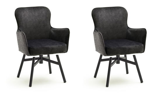 Set 2 scaune rotative tapitate cu stofa si picioare metalice, Sheffield B Round, Antracit / Negru, l62xA64xH88 cm